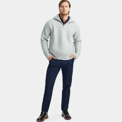 Sweaters-G/FORE Ribbed Funnel Neck Merino Wool Quarter Zip Sweater