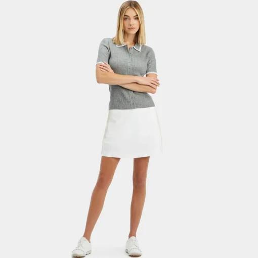 Sweaters-G/FORE Ribbed Melange Wool Blend Button Down Sweater Polo