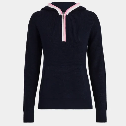 Sweaters-G/FORE Waffle Stitch Merino Wool Hooded Quarter Zip Sweater
